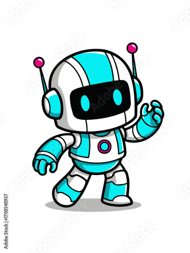 Cute Cartoon Robot Mascot Waving Hello