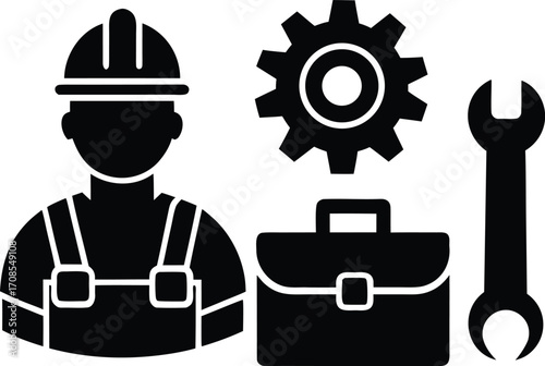 Factory worker gear toolbox bolt vector illustration scalable eps icon for industry and engineering