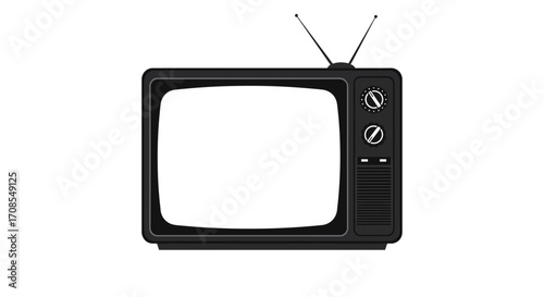 Retro television with antennas on white background