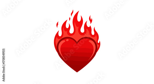 Flaming heart symbol: passionate red heart with fiery flames