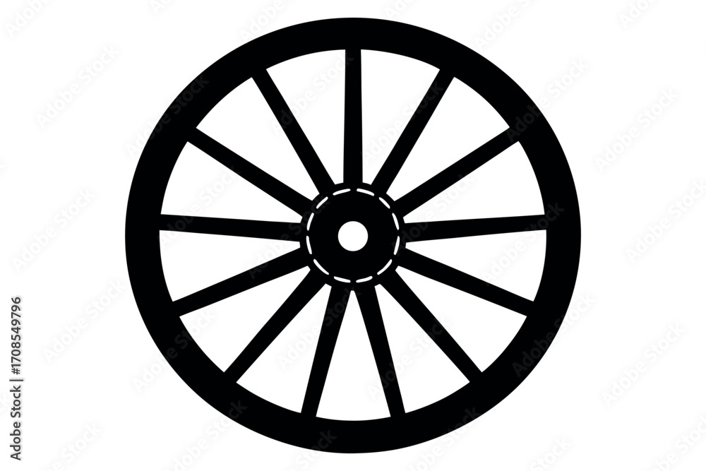 Fototapeta premium Wagon wheel silhouette vector, Wagon wheel icon