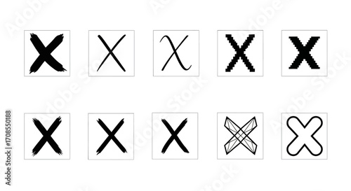 Collection of diverse hand-drawn cross marks and symbols representing rejection or incorrect choices.