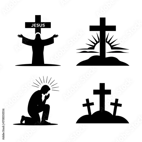 Christian Cross and Worship Silhouette