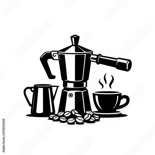 Coffee Maker with Cup and Beans Vector