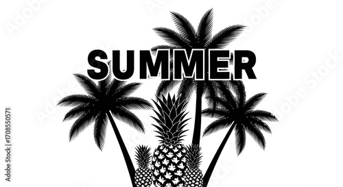 Tropical summer vibes with pineapples and palm trees