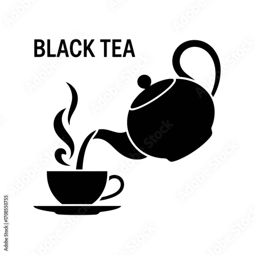 Black Tea Cup with Teapot Silhouette Vector Illustration