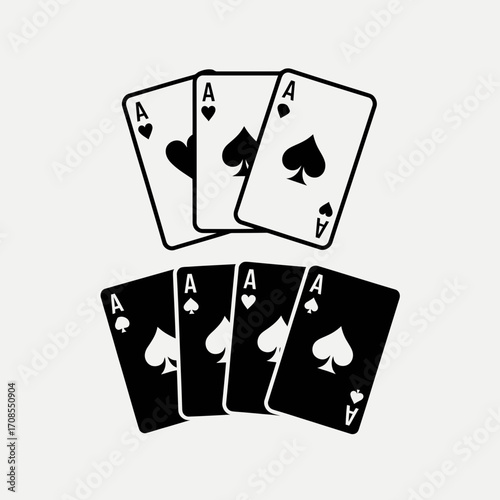 Playing Cards Spade Set with Four Aces in Black Silhouette