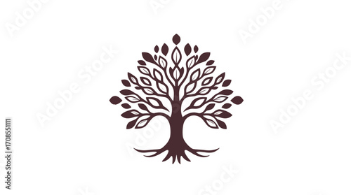 Ornate stylized tree graphic design, showcasing intricate leaf and root details.