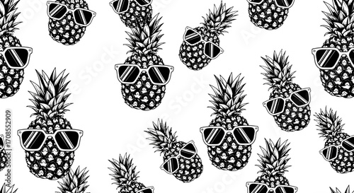 Fun and quirky pineapples wearing sunglasses, creating a cool, tropical summer vibe.