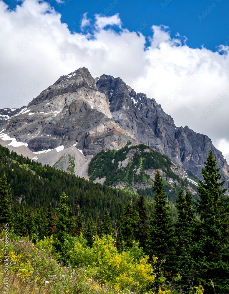 Fototapeta premium Mountain peak rises above a forest