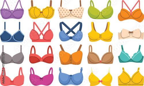 Collection of colorful bras in various styles and designs