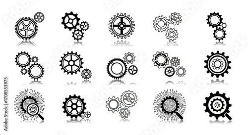 Set of interconnected gears and cogs symbolizing teamwork and mechanical precision
