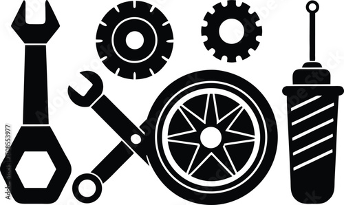 Mechanical tools gear oil can wrench vector illustration for automotive and industrial design