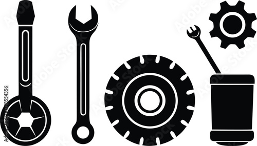 Mechanic tools gear oil can wrench span vector illustration scalable eps icon set