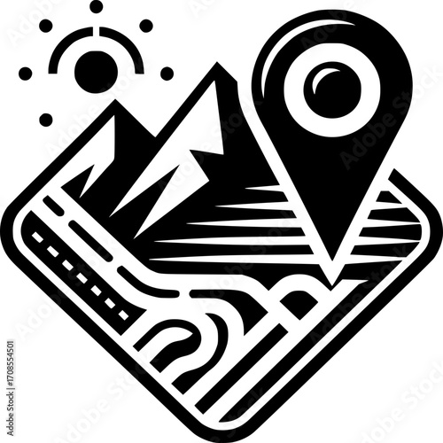 Route of discovery illustration: A visually compelling icon represents adventure. This dynamic design encapsulates exploration, navigational precision, and the promise of discovery.