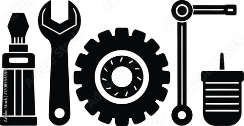 Mechanic tools gear oil can wrench ratchet icon vector eps scalable illustration set