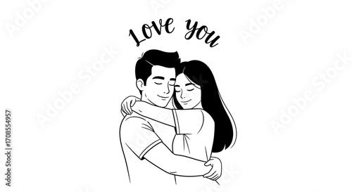 Loving couple embracing warmly with eyes closed, expressing deep affection and connection.