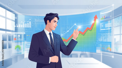 Businessman analyzing financial data business growth chart stock market investment strategy and analysis report