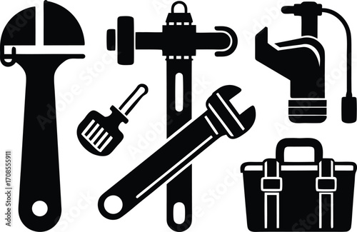 Set of plumbing icons vector graphic scalable tools including wrench faucet plunger toolbox