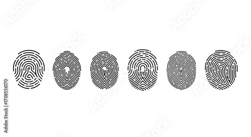 Distinct fingerprints show unique patterns and variations, representing individuality and identity.