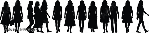 Female walking silhouette sequence motion step cycle vector illustration biomechanics posture study animation reference movement analysis healthcare concept design