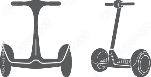 Two hand drawn silhouettes of self balancing scooters
