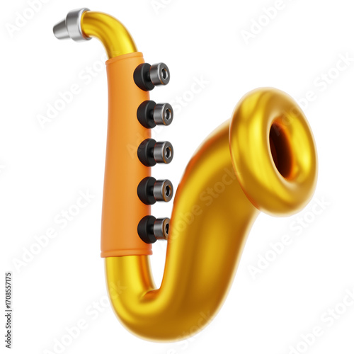 Golden Alto Saxophone with Orange Neck, Capturing the Essence of Jazz Music and Performance