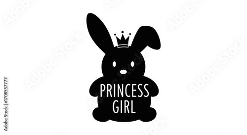 Cute bunny character with crown and text "Princess Girl", symbolizing royalty and childhood dreams.