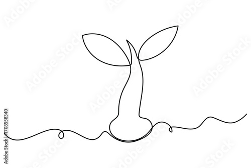Continuous one line drawing of the step by step process of a plant growing from seed to sprout in doodle style
