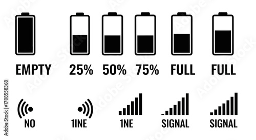 Battery charge levels and signal strength indicators