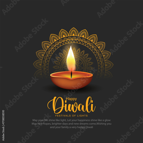 Indian festival of lights Happy Diwali, holiday Background, Diwali celebration greeting card, abstract vector illustration design.