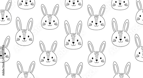 Cute hand-drawn bunny pattern, a whimsical and charming repeat design for spring
