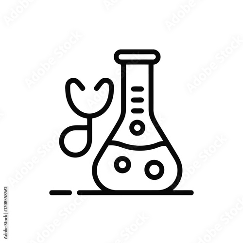 Medical research concept with stethoscope and laboratory flask science and healthcare equipment