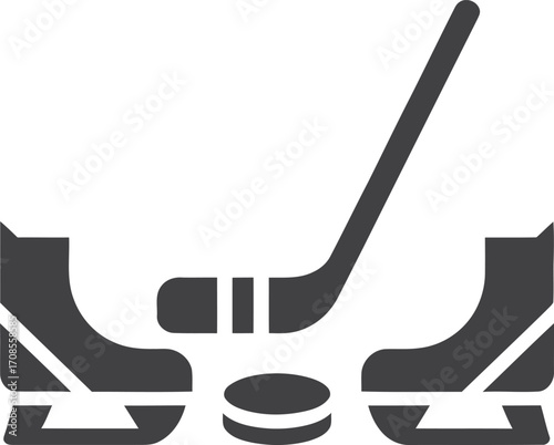 Ice hockey equipment silhouette with skates stick and puck