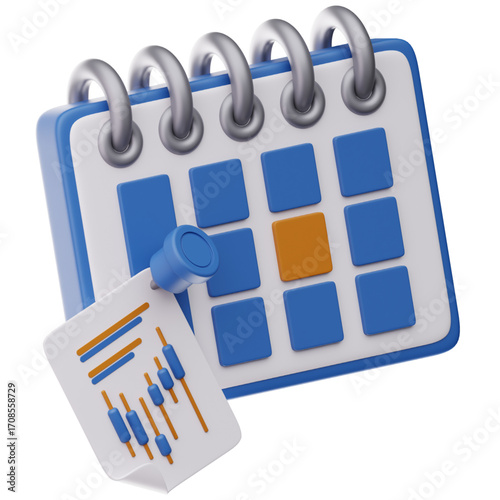 Financial Planning and Calendar Management A 3D illustration representing strategic scheduling with financial indicators and business planning,focusing on organization and deadlines