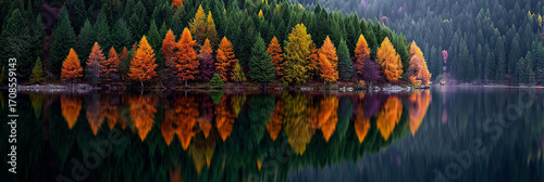 A beautiful autumn scene with trees and a lake