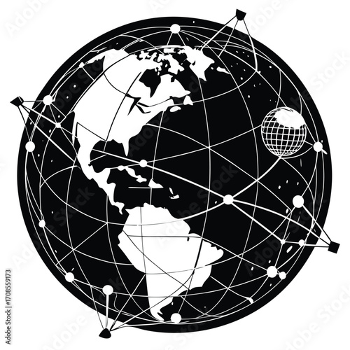 3D glass illustration of a blue world map on a globe with continents and oceans