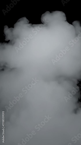 Dramatic Thick White Smoke Against Black Background - A thick, white smoke or fog cloud rolls across a completely black background.
