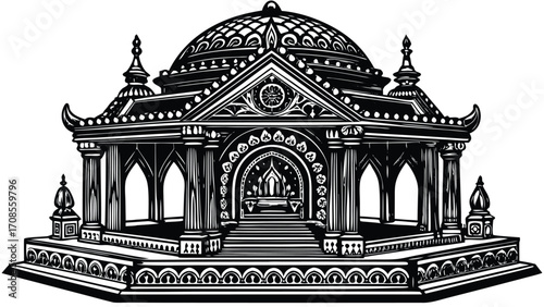 Taj Mahal mosque, an Indian temple, a vector illustration of a church, architecture, a cathedral building, a dome, religion, a parisian landmark, and tourism