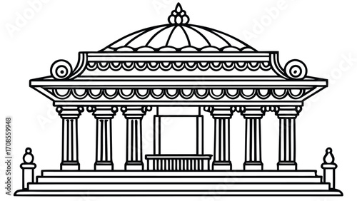 Taj Mahal vector illustration, an ancient Indian monument and classic white temple with a dome