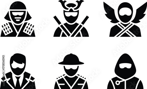 Diverse collection of stylized warrior and adventurer icons
