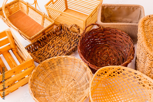 Various kinds of baskets closeup