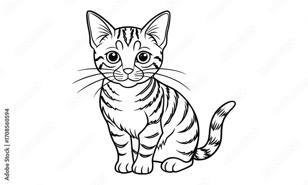Fototapeta premium Ginger Cat, kids line art doodle pattern design t shirt design silhouette and vector, detailed illustration, perfect for relaxation, stress relief, adult coloring books, printable art therapy.