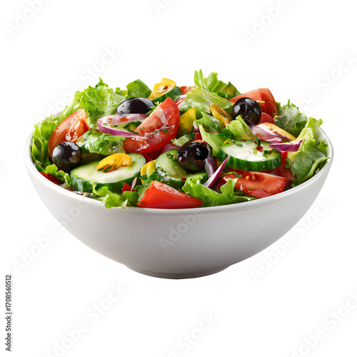 Fresh garden salad in white bowl isolated on transparent background