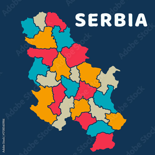 colorful map of Serbia on dark background with detailed outline vector illustration