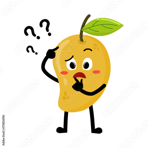 Mango Set Cute Hand Drawn Mango Questioning and Thinking
