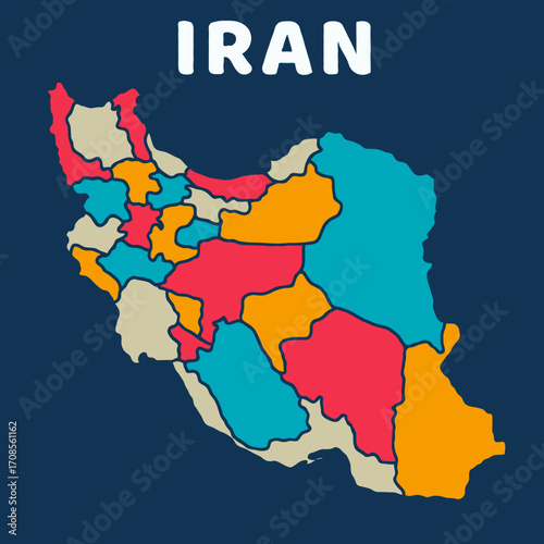 colorful map of Iran on dark background with detailed outline vector illustration