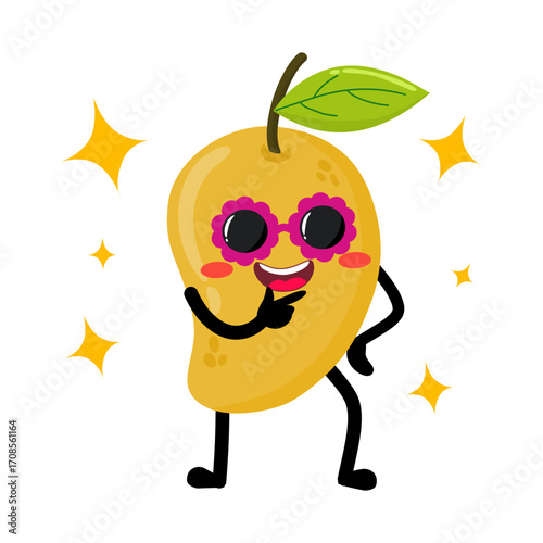 Cute Hand Drawn Cool Mango Feeling Proud Wearing Sunglasses