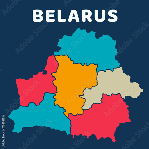 colorful map of Belarus on dark background with detailed outline vector illustration