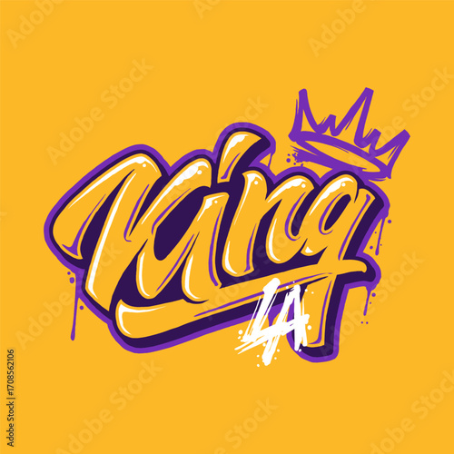 King LA Lakers Crown Typography Graffiti Vector Illustration
